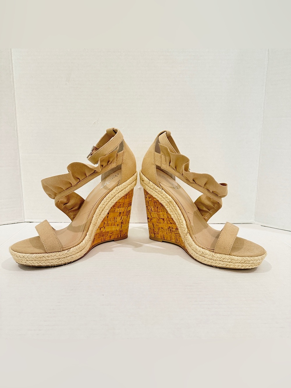 Nude Ruffle Espadrille Ankle Strap Wedge Sandals Charles by Charles David 7.5